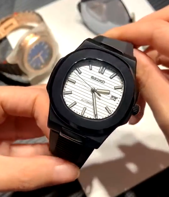 Seiko Mod Watch, Nautilus, Silver x White, Seiko Submariner, Seiko Diver, Japanese NH35 Movement Watch, Rubber Strap