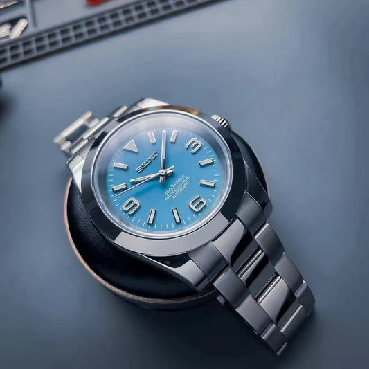 Seiko Explorer Mod Watch 39mm Automatic Tribute, Tiffany Blue, Seiko Oyster Perpetual, Seiko Diver, Japanese NH35 Movement Watch, Sunburst Dial