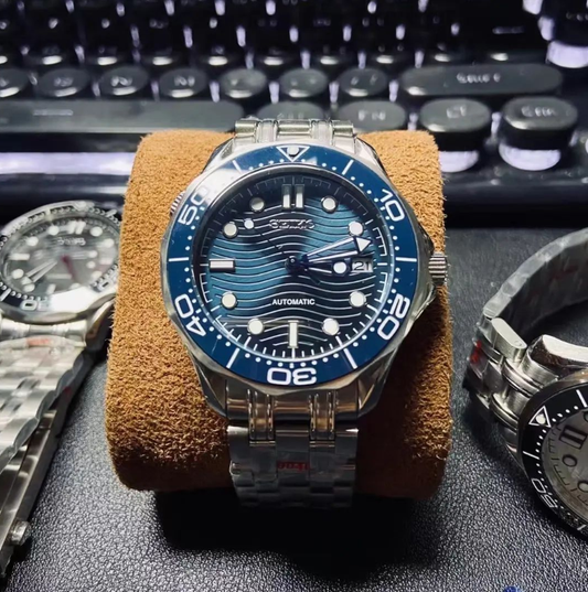 Seiko x Seamaster Mod Watch Automatic Tribute Submariner, Blue, Seiko Submariner, Seiko Diver, Japanese NH35 Movement Watch SKX, Sunburst Dial