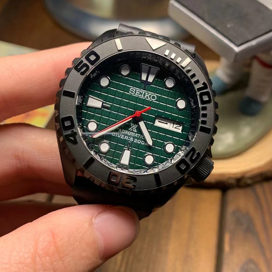 Seiko Yacht Master Mod Watch 40mm Automatic Tribute │ Black x Green │ Seiko Submariner │ Seiko Diver │ Japanese NH35 Movement Watch SKX │ Rubber bracelet