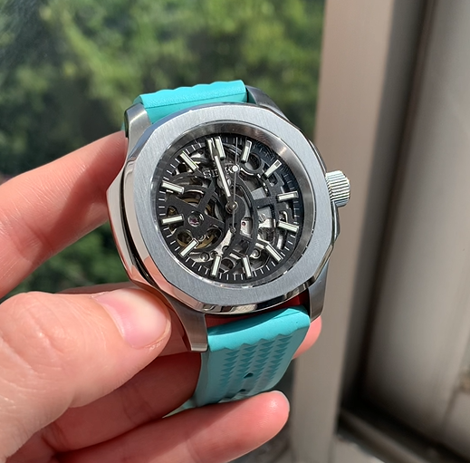 Seiko Mod Watch, Nautilus, Silver x Tiffany Blue Resin, Seiko Submariner, Seiko Diver, Japanese NH35 Movement Watch, Sapphire Crystal