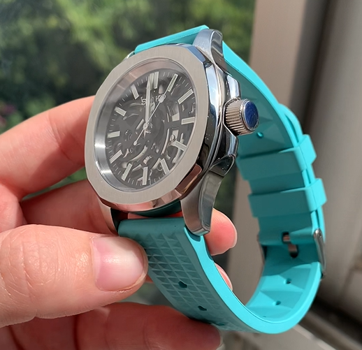 Seiko Mod Watch, Nautilus, Silver x Tiffany Blue Resin, Seiko Submariner, Seiko Diver, Japanese NH35 Movement Watch, Sapphire Crystal