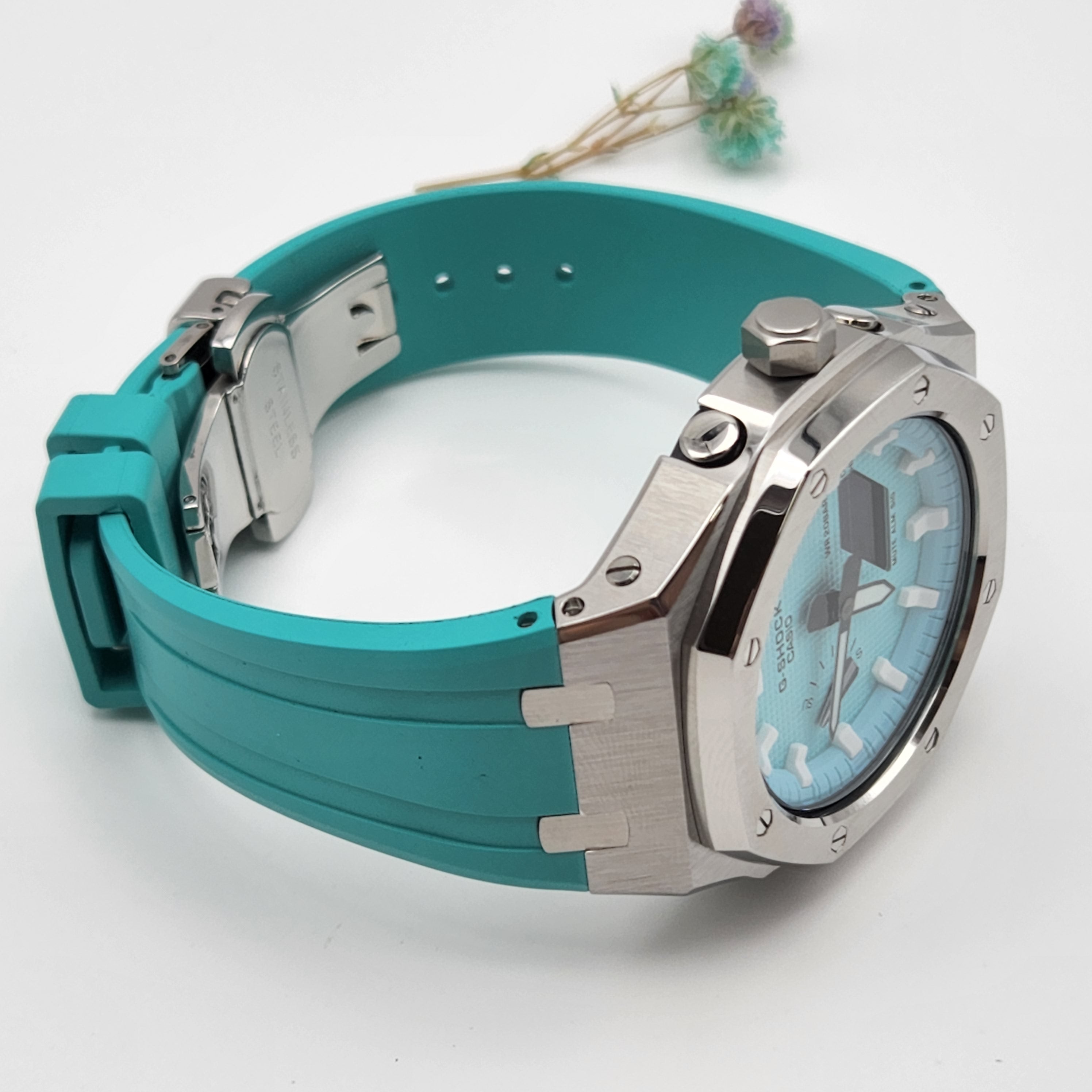 CasiOak G shock Custom Mod GA2100 Tiffany Blue│ Silver Case │ Tiffany Blue  Straps │ Tiffany Blue Dial │ Resin│ AP Royal Oak