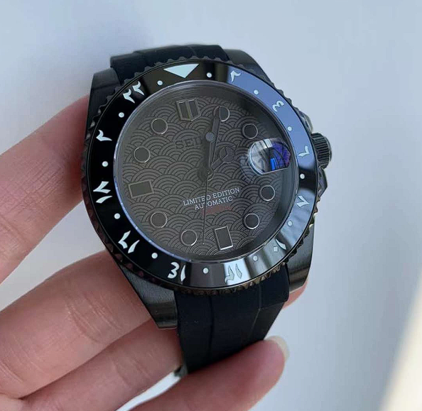 Seiko Yacht Master Mod Watch 40mm Automatic Tribute │ Black │ Seiko Submariner │ Seiko Diver │ Japanese NH35 Movement Watch SKX │ Rubber bracelet
