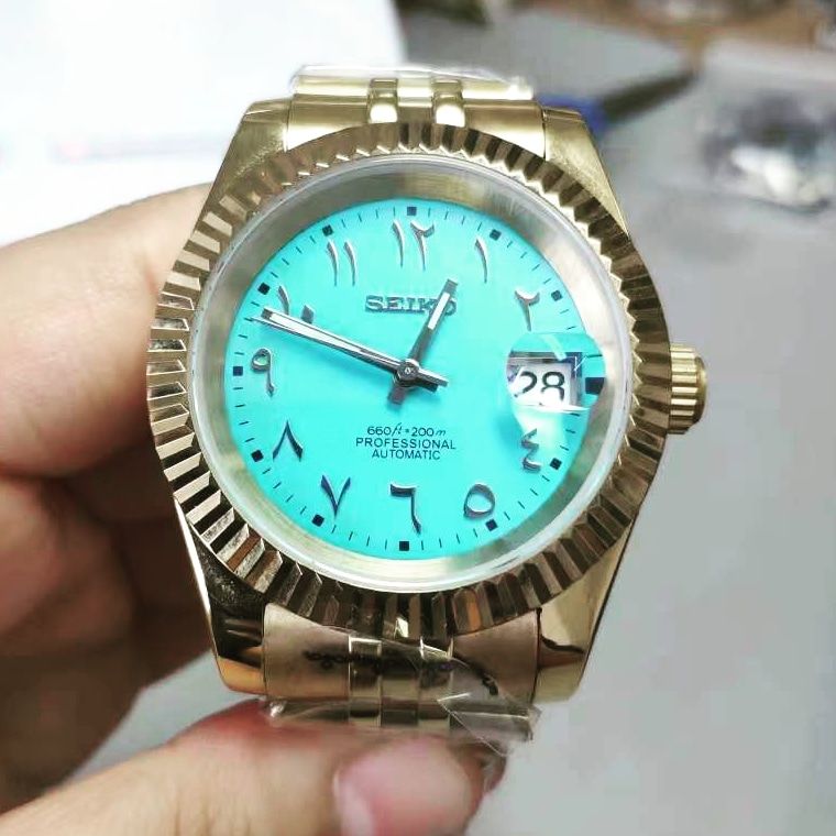 Seiko Mod Datejust Homage | Tiffany blue x Silver |  Fluted Bezel | Stainless Steel Jubilee | Date | NH35 | Seiko Mod | Watch Mod | Custom Watch Mod
