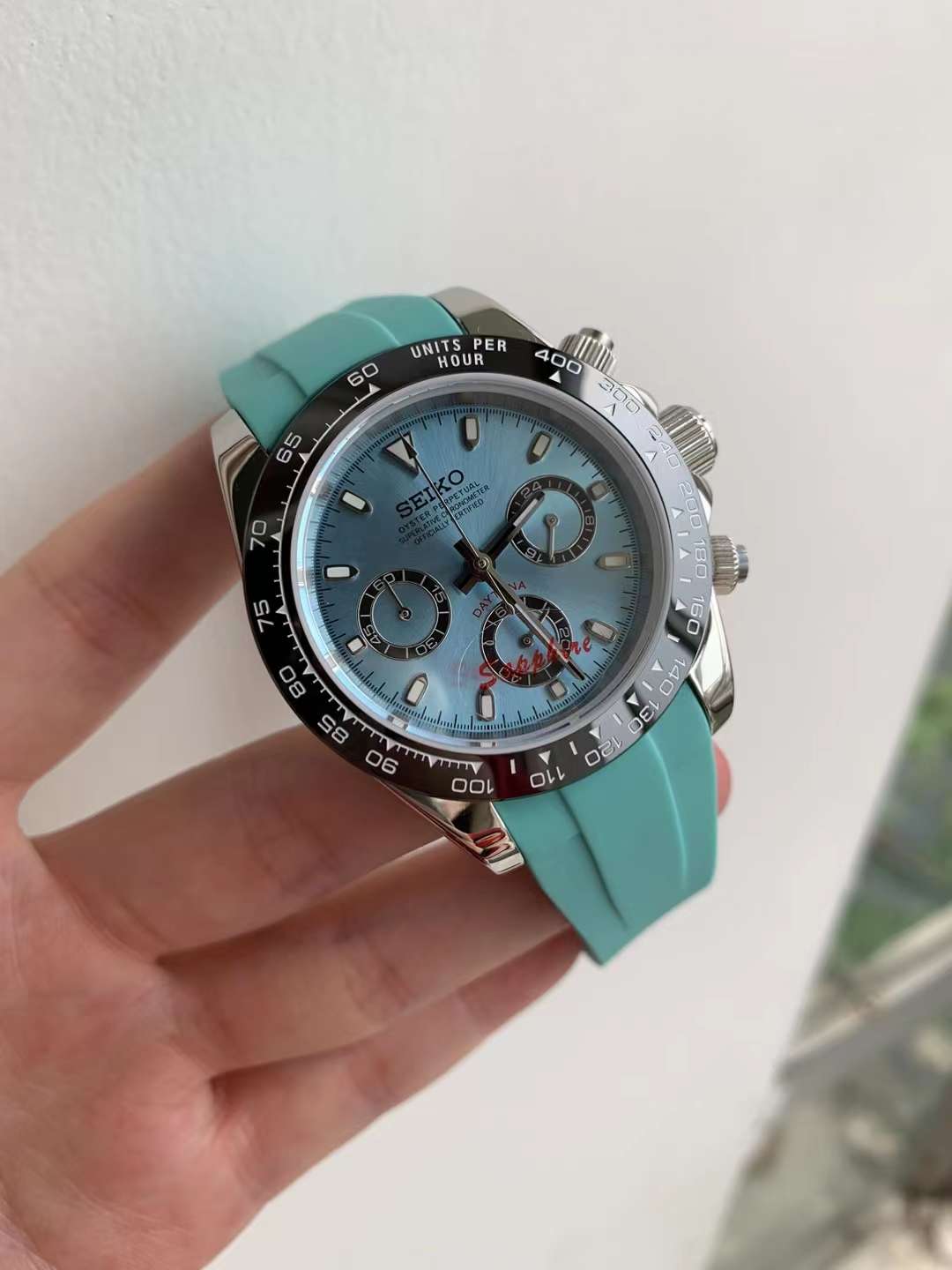 Seiko Mod Tiffany Blue Daytona Chronograph Quartz Tribute Cosmography Watch Gift for Him Seitona