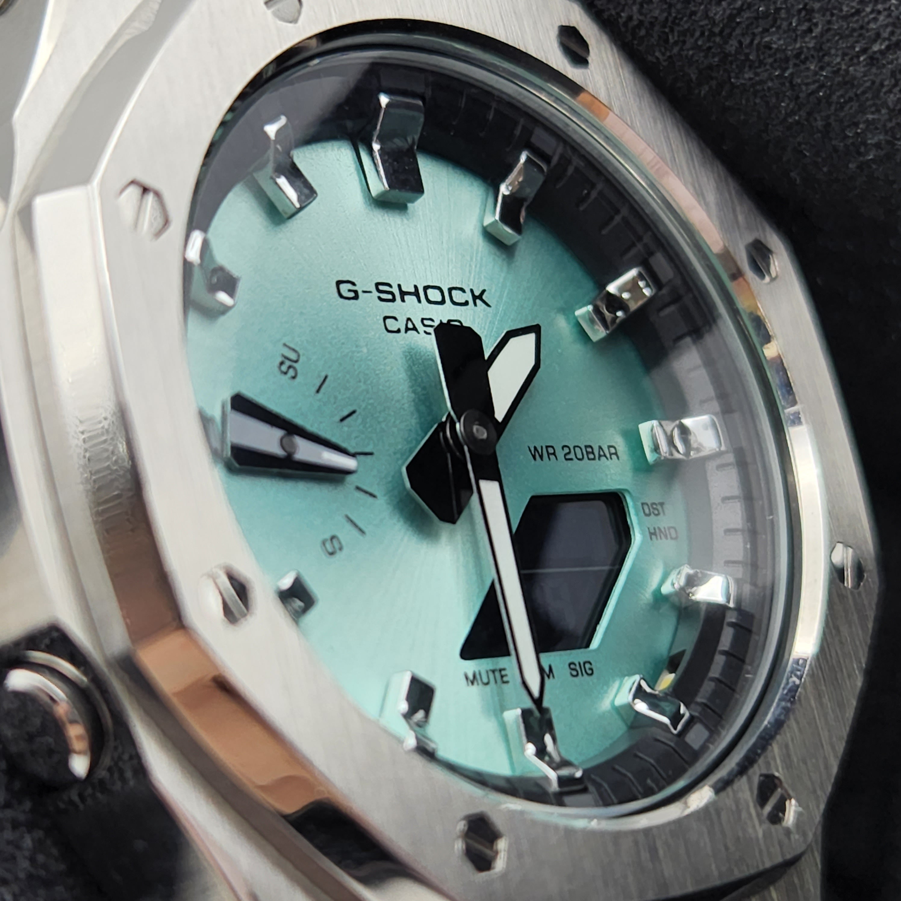 CasiOak Mod G shock Custom GA2100 Tiffany Green │ AP Royal Oak │ Silver  Case │ Silver Straps │ Tiffany Blue Dial │ Steel