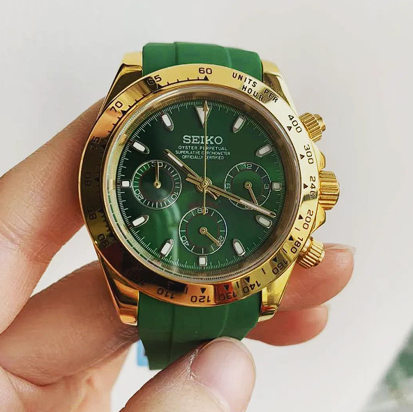 Seiko Mod Green x Gold Daytona Chronograph Quartz Tribute Cosmography Watch Gift for Him Seitona
