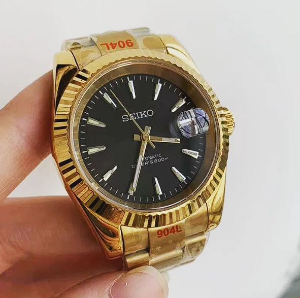 Seiko Mod Datejust Homage | Gold |  Fluted Bezel | Stainless Steel Jubilee | Date | NH35 | Seiko Mod | Watch Mod | Custom Watch Mod