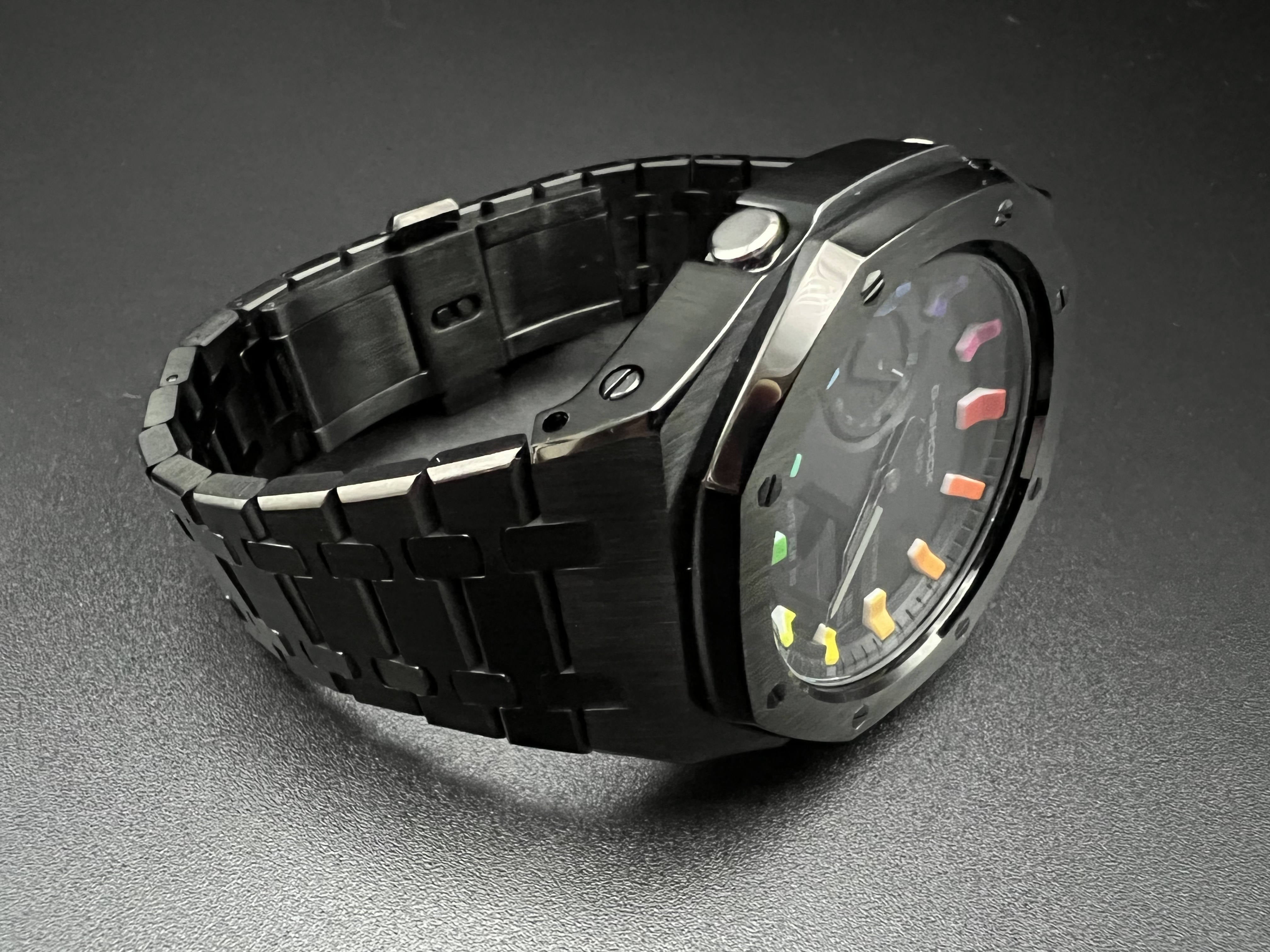 CasiOak G shock Custom Mod GA2100 Black Rainbow │ Black Case │ Black Straps  │ Black Dial │ Steel