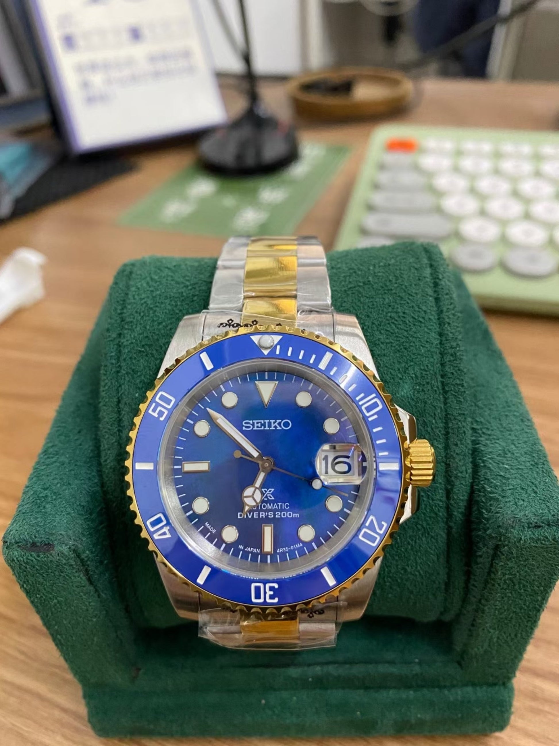 Seiko Blue Royal Submariner Mod Watch 40mm Automatic Tribute │ Gold x Silver x Blue │ Seiko Submariner │ Seiko Diver │ Japanese NH35 Movement Watch SKX │ Sunburst Dial